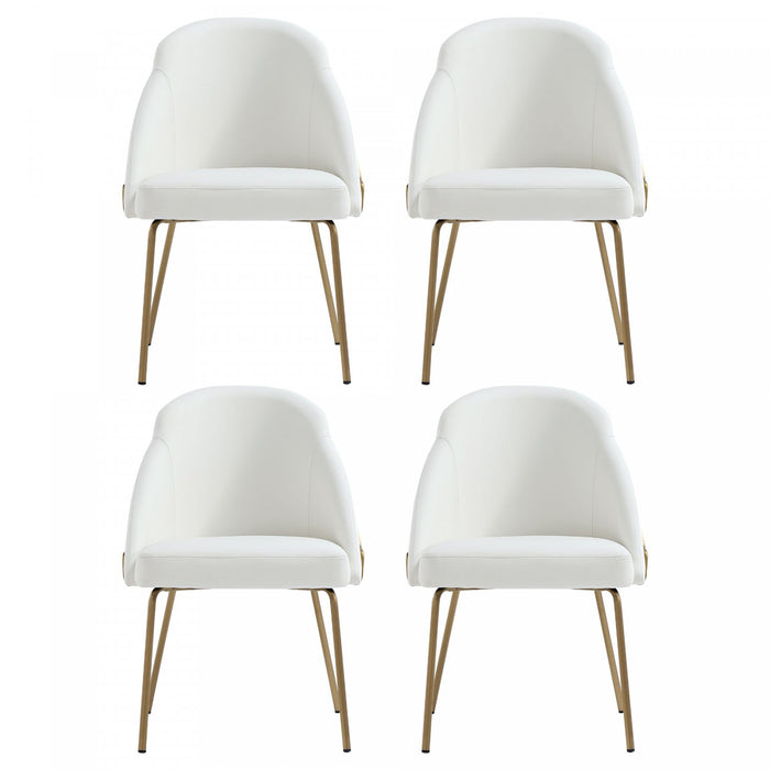 Chaise de salle a manger moderne Gracie en cuir vegetalien blanc et or avec structure en metal - Lot de 4