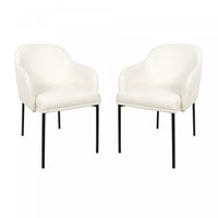 Fauteuil contemporain Loft en cuir vegetalien avec accoudoirs en metal, ivoire - Lot de 2