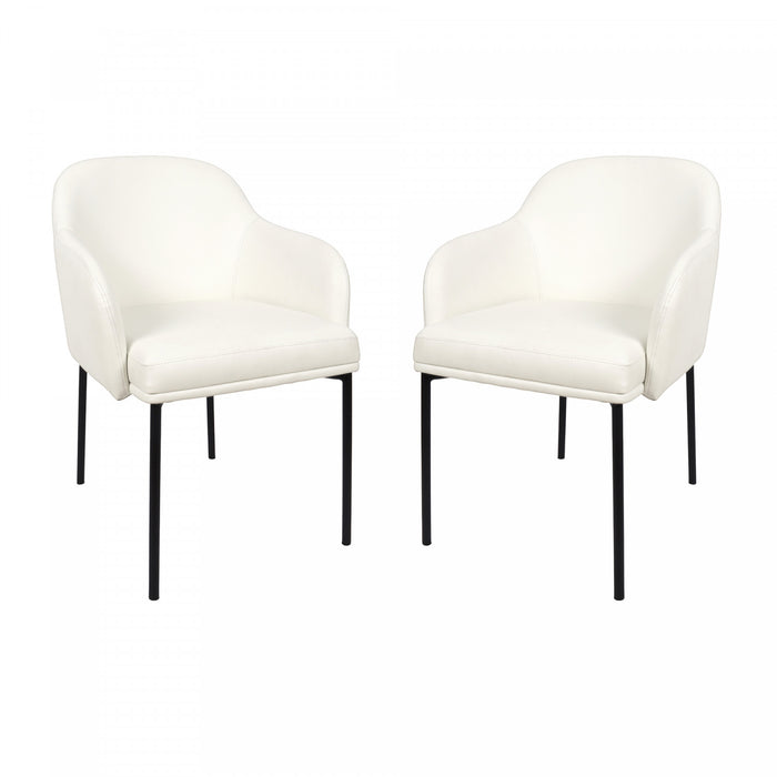 Fauteuil contemporain Loft en cuir vegetalien avec accoudoirs en metal, ivoire - Lot de 2