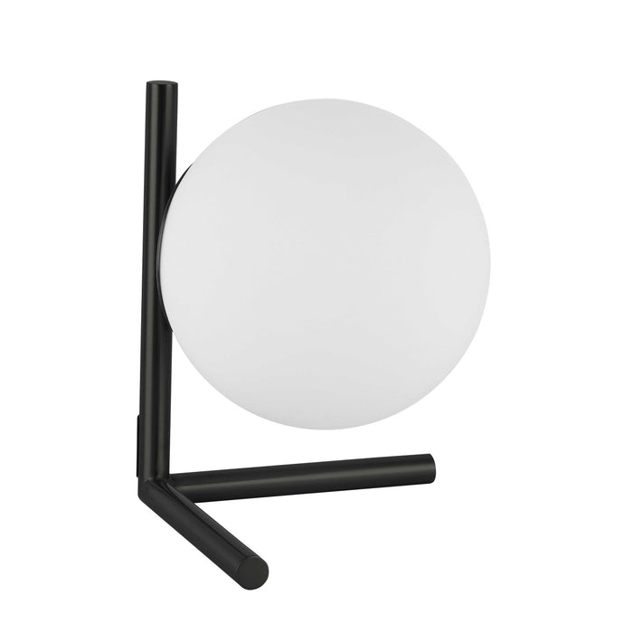 Lampe de table Folgar de Dainolite en verre blanc opale, avec fini noir mat et 1 ampoule