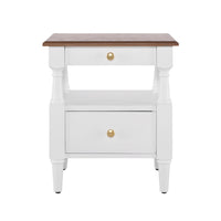  Emma Table de Nuit en Bois a 2 Tiroirs pour Chambre a Coucher avec Pieds Antiderapants, Blanc Lait