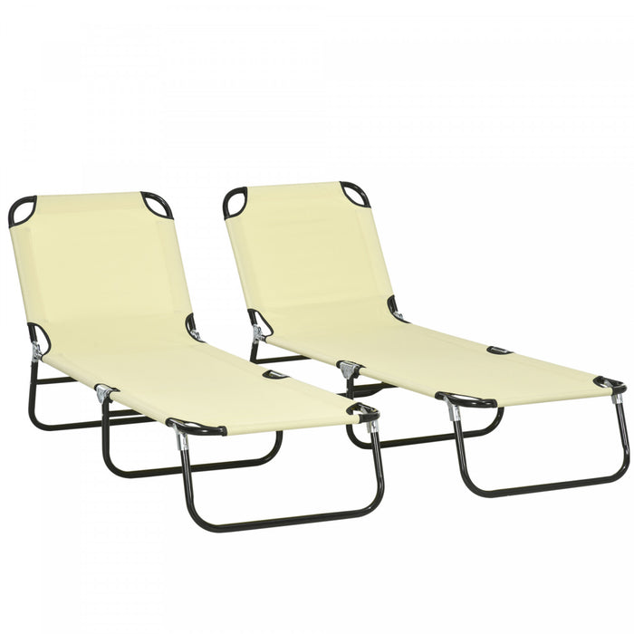 Outsunny Lot De 2 Chaises Longues Pliantes Avec Dossier Reglable, Beige