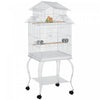 Pawhut Grande Cage A Oiseaux En Metal De 54'' Avec Support Roulant Detachable, Etagere De Rangement, Perchoir En Bois, Contenant A Nourriture, Blanc