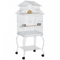 Pawhut Grande Cage A Oiseaux En Metal De 54'' Avec Support Roulant Detachable, Etagere De Rangement,