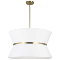 Luminaire suspendu Caterine de Dainolite de 24 po de diamètre, avec abat-jour blanc, anneau argenté, fini laiton vieilli et 4 ampoules