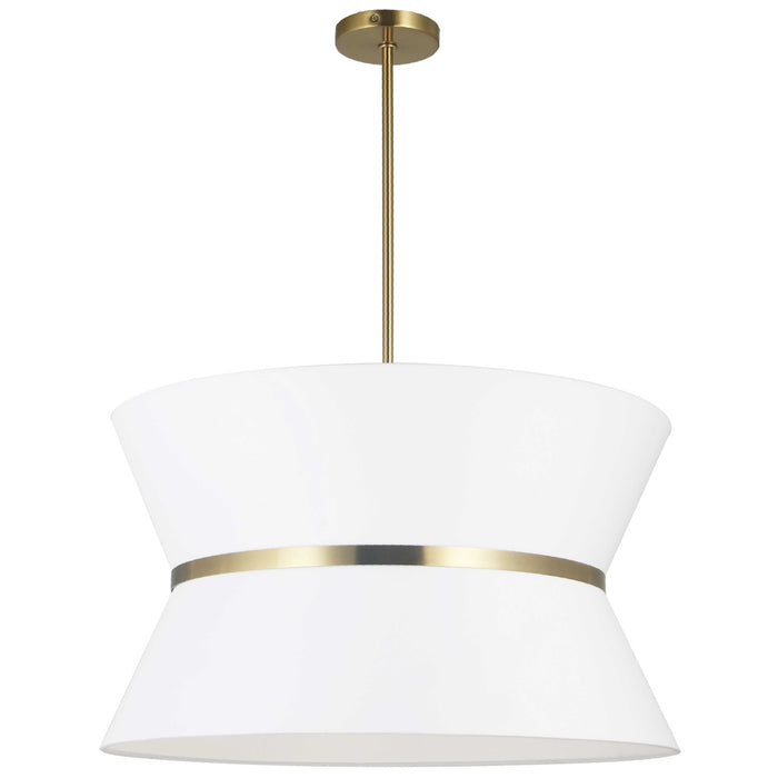 Luminaire suspendu Caterine de Dainolite de 24 po de diamètre, avec abat-jour blanc, anneau argenté, fini laiton vieilli et 4 ampoules