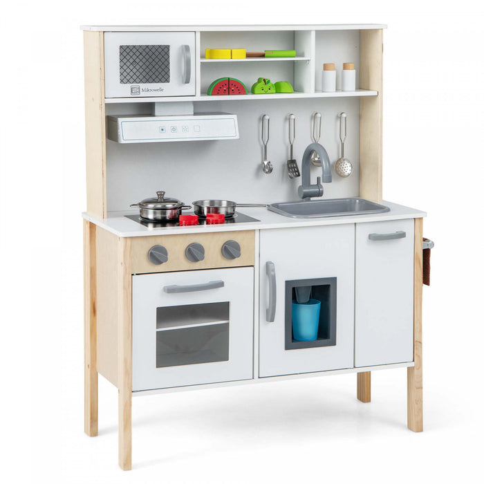 Cuisine En Bois Pour Enfants, Ensemble De Jeu De Cuisine Pour Tout-petits Avec Micro-ondes, Hotte Aspirante, Plaques De Cuisson, Evier De Jeu, Four, Machine A Glacons Et Accessoires De Cuisine, Ensemble De Cuisine Pour Jouets Avec Sons Pour Garcons Et Filles De 3 A 6 Ans