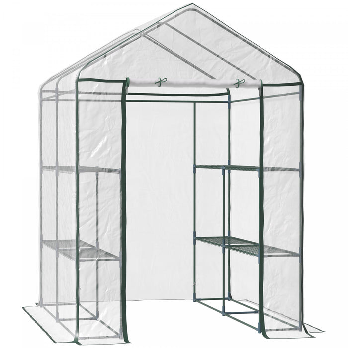 Outsunny 56\" X 56\" X 77\" Serre De Plantes Portable Jardin De Graines De Fleurs Maison Chaude 8 Etageres De Croissance Des Plantes D'exterieur Housse En Pvc Transparent