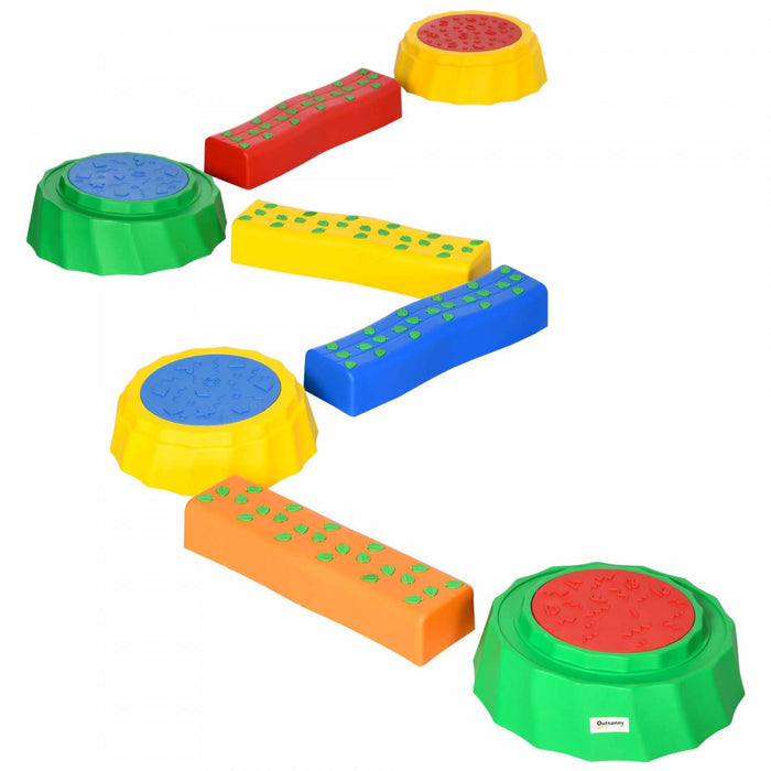 Outsunny 8pcs Poutre D'equilibre Pour Enfants, Pont Avec Surface Et Fond Antiderapants, Tremplin Empilable Pour Les Tout-petits, Entrainement A La Coordination De La Force D'equilibre, Multicolore