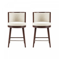 Tabouret de comptoir moderne en bois et tissu creme Evalyn - Lot de 2