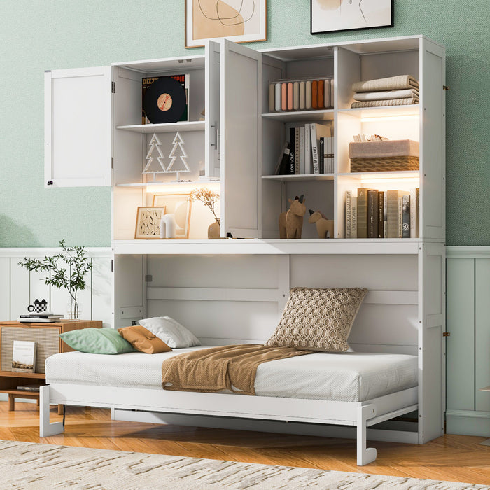 Ethan Lit escamotable gain de place avec rangement et design pliable, Taille simple, Blanc
