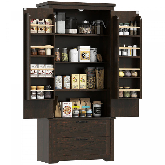 HOMCOM Armoire garde-manger de cuisine 64\" avec portes et tiroirs, Brun