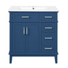 Savannah Meuble de salle de bain 30 pouces avec vasque en ceramique et armoire de rangement spacieux, Bleu marine