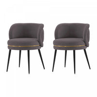 Chaise de salle a manger moderne en bois et velours Kaya gris - Lot de 2