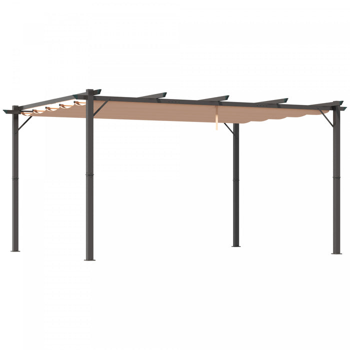 Outsunny Pergola Retractable 10' X 13' Auvent Retractable Pour Patio Jardin Terrasse Structure Aluminium + Toile Polyester Haute Densite 180 G/m² Gris
