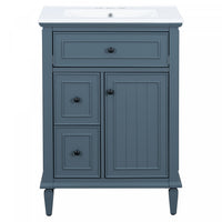  Vivo Meuble-Lavabo Simple 24 po avec Tiroir Bascule et Pieds en Bois Massif, Bleu Gris