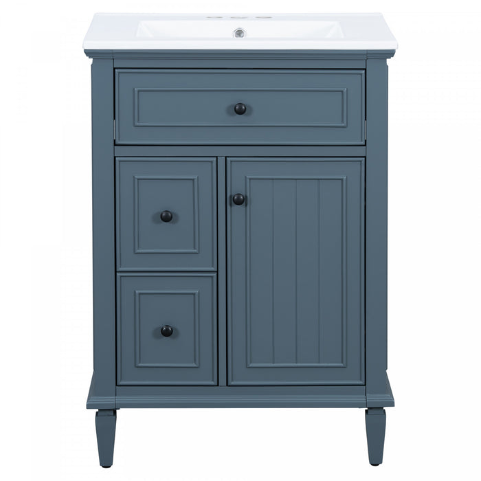 Vivo Meuble-Lavabo Simple 24 po avec Tiroir Bascule et Pieds en Bois Massif, Bleu Gris