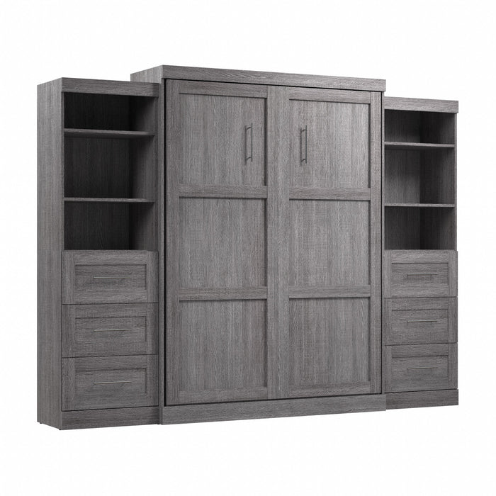 Grand lit escamotable mural Pur de Bestar de 115 po avec 2 meubles à tablettes et tiroirs - gris écorce