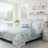 Ensemble de Courtepointe Reversible 3 Pieces pour Tres Grand Lit, Literie Florale Bleue et Blanche en Microfibre