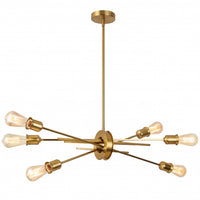 Luminaire suspendu horizontal Nebraska de Dainolite avec fini laiton vieilli et 6 ampoules