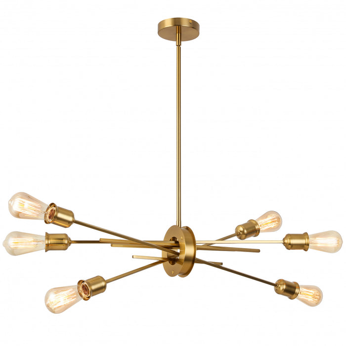 Luminaire suspendu horizontal Nebraska de Dainolite avec fini laiton vieilli et 6 ampoules
