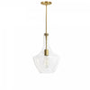 Petit luminaire suspendu Petalite de Dainolite en verre transparent, avec fini laiton vieilli et 1 ampoule