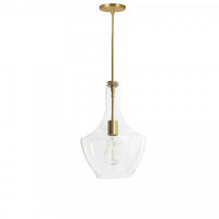Petit luminaire suspendu Petalite de Dainolite en verre transparent, avec fini laiton vieilli et 1 ampoule