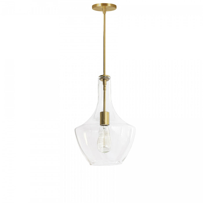 Petit luminaire suspendu Petalite de Dainolite en verre transparent, avec fini laiton vieilli et 1 ampoule