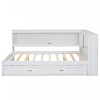 Diana – Lit De Jour Double En Bois Avec Etageres De Rangement, Ports Usb Et Eclairage Del - Blanc
