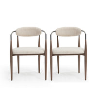  Ensemble De 2 Chaises De Salle À Manger Mila Avec Tissu Rembourré Et Structure Métallique - Beige Et Noyer