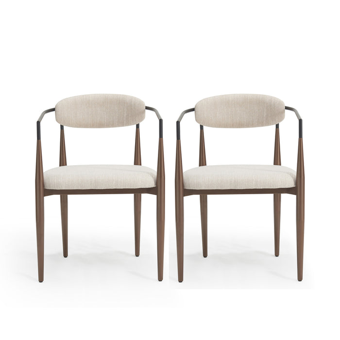 Ensemble De 2 Chaises De Salle À Manger Mila Avec Tissu Rembourré Et Structure Métallique - Beige Et Noyer