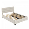 Sophie – Lit Plateforme Rembourre En Tissu Aspect Lin Avec Lit Gigogne Et Tiroirs De Rangement, Format Grand, Beige