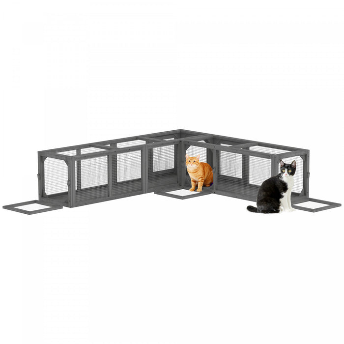 PawHut Tunnel pour Chat, Enclos Exterieur avec Design Combinable, 8 Portes, 98\", Jouet pour Chat, Maison, Fenetre, Cage, Gris Fonce