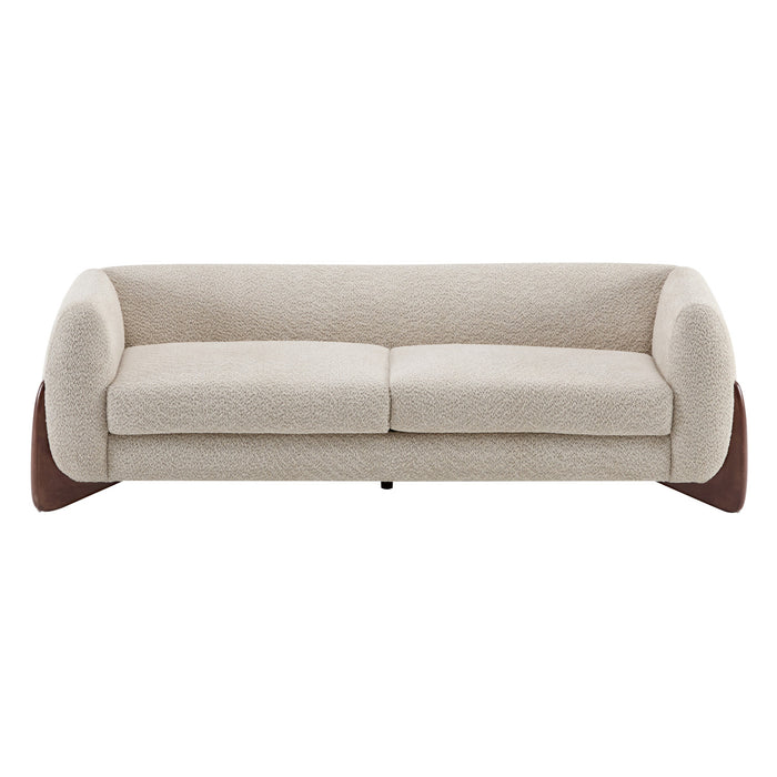Harold Canape 3 places en bois de 82,75\" avec revetement boucle et sherpa, amande