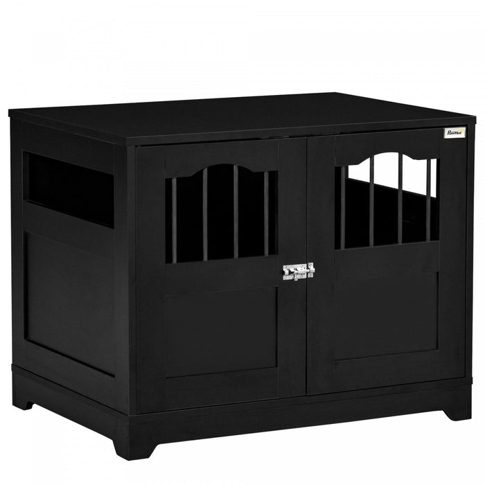 Pawhut Cage Pour Chien En Bois Avec Fenetres Multi-usage Portes Verrouillables Base Surelevee Pour Chiens De Petite Et Moyenne Taille Noir