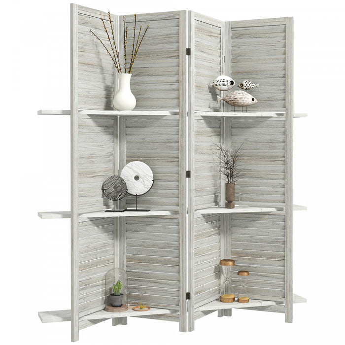 Homcom Ecran De Confidentialite A 4 Panneaux Avec Etagere, Blanc Vieilli