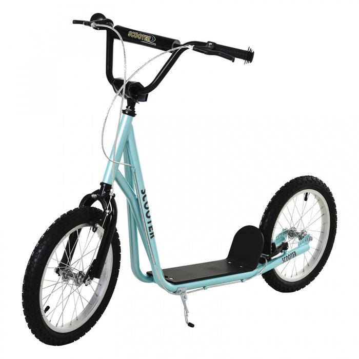 Aosom Scooter Guidon Reglable Enfants Jouet Pour 5+ Avec Freins Doubles Avant Et Arriere Roues Gonflables Bleu