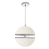 Luminaire suspendu Atomic de Dainolite en verre blanc, avec fini chromé poli et ampoule de 30 W