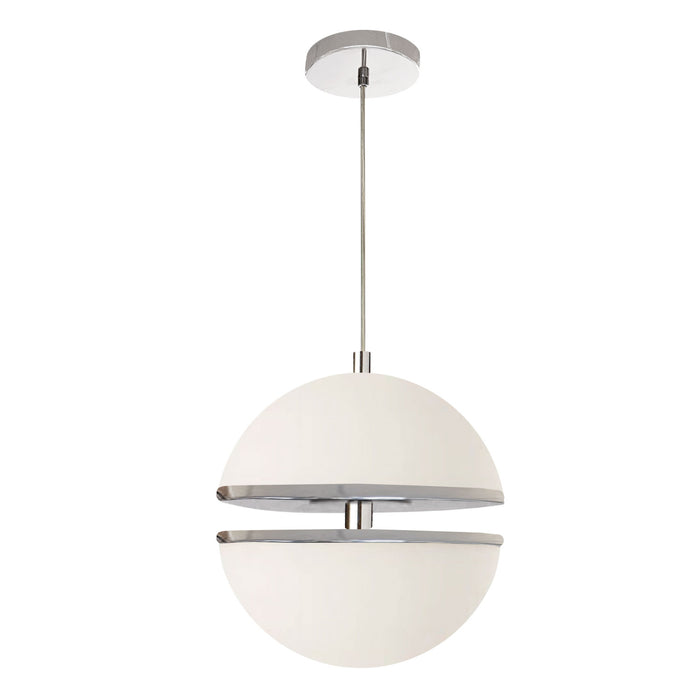 Luminaire suspendu Atomic de Dainolite en verre blanc, avec fini chromé poli et ampoule de 30 W