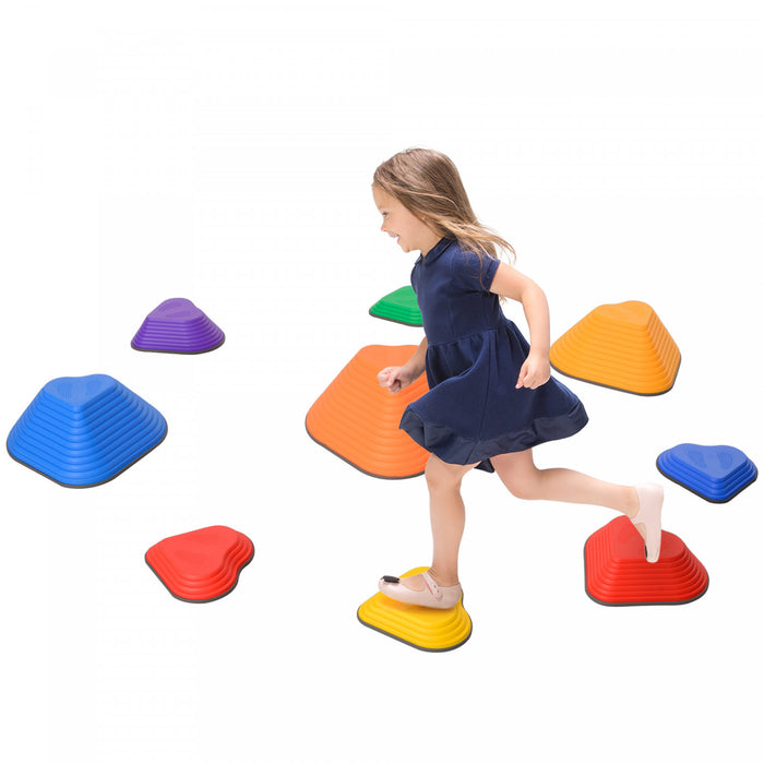 Qaba 9 Pcs Tremplins, Parcours D'obstacles Pour Enfants, Pierres De Gue D'equilibre Antiderapantes En Forme De Cœur, Blocs D'equilibre Empilables, Jouets Sensoriels
