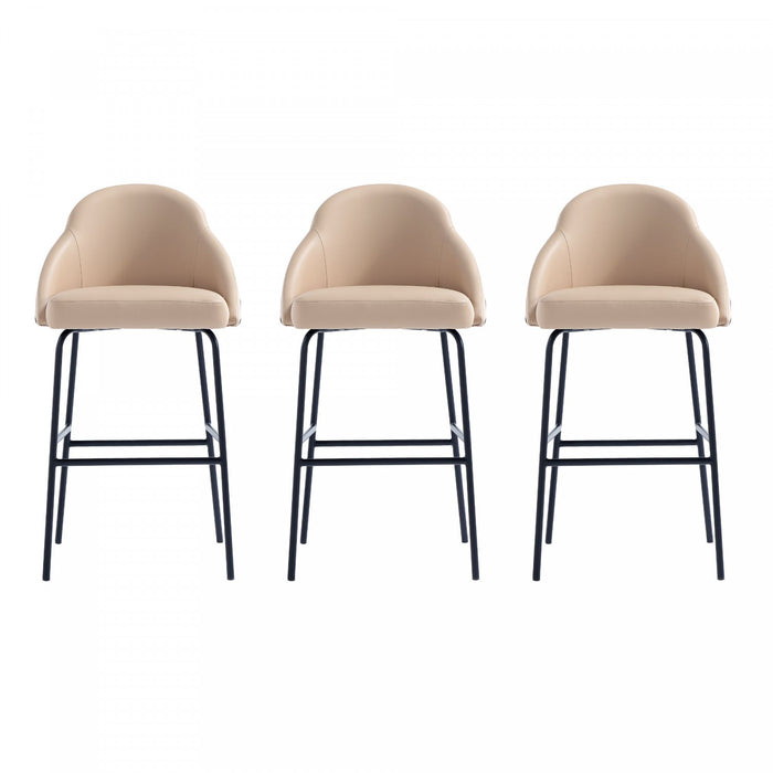 Tabouret de bar moderne en metal et tissu Gracie, coloris beige et noir - Lot de 3