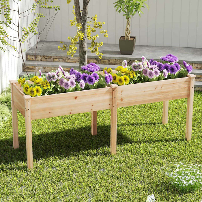Lit De Jardin Eleve Costway Exterieur Avec Les Jambes 73x23x30in Boite De Planteur En Bois Avec Panneau Diviseur Beige