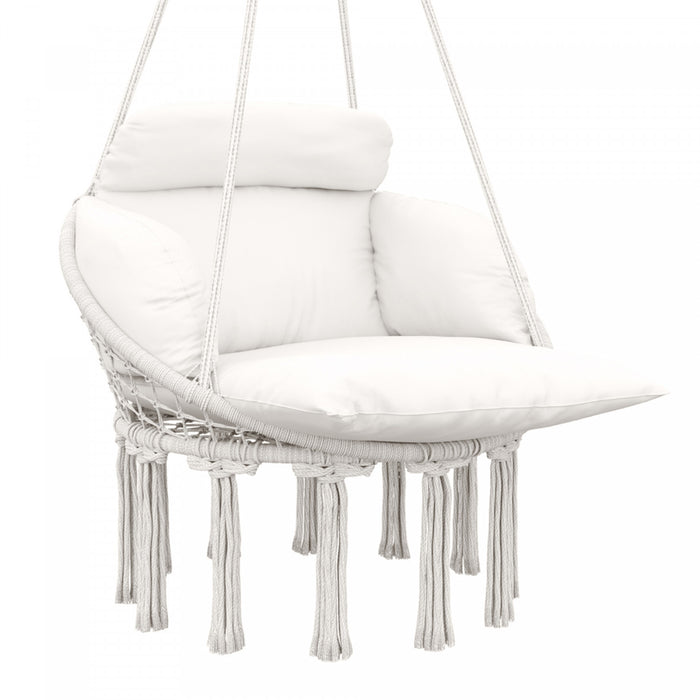 Outsunny Chaise Hamac Suspendue, Chaise Balancoire D'exterieur Boho, Creme