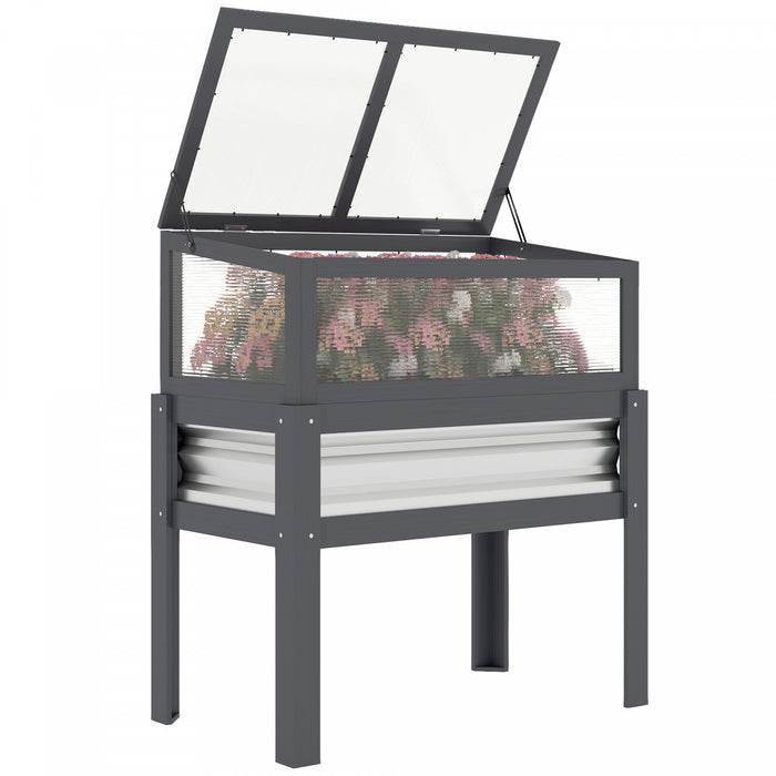 Outsunny Bac de Jardin sureleve avec Serre Relevable, Gris