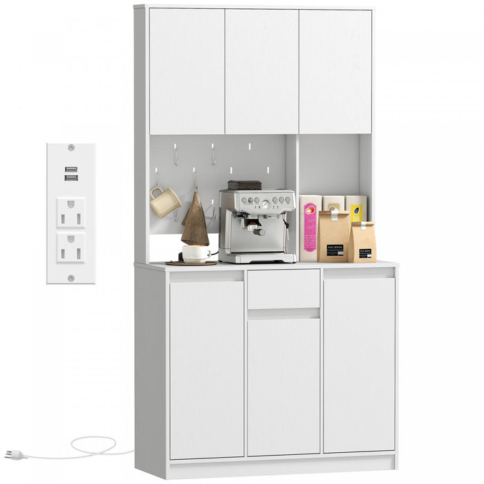 HOMCOM Armoire de rangement 71\" avec station de charge, blanc