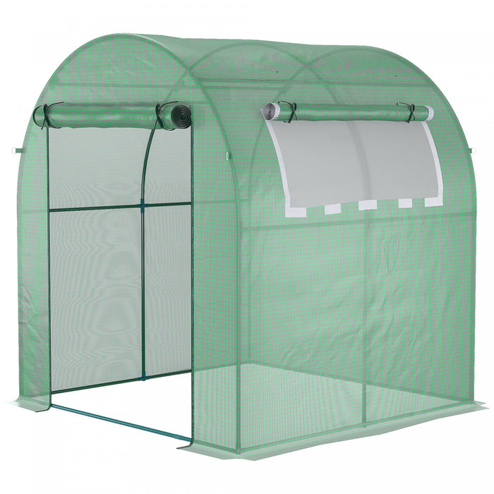 Outsunny 6' X 6' X 6.6' Serre A Tunnel, Petite Serre Avec Porte A Fermeture Eclair Et Fenetre Enroulable, Chambre Chaude Portative Pour Plantes Avec Couverture En Pe Et Cadre En Acier, Verte