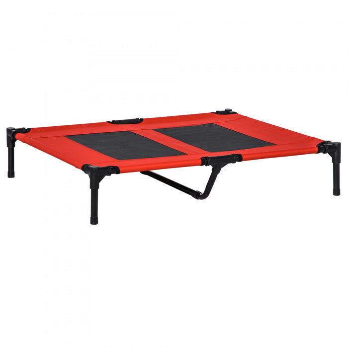 Pawhut 36\" X 30\" Lit Sureleve Pour Chien Et Chat Lit Pour Animaux De Camping, Cadre Metallique, Rouge