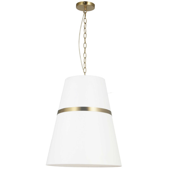 Luminaire suspendu Symphony de Dainolite avec abat-jour blanc, fini laiton vieilli et 3 ampoules