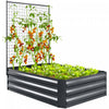 Outsunny Lit de jardin sureleve avec treillis, fond ouvert, gris fonce