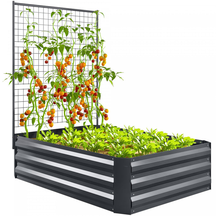 Outsunny Lit de jardin sureleve avec treillis, fond ouvert, gris fonce